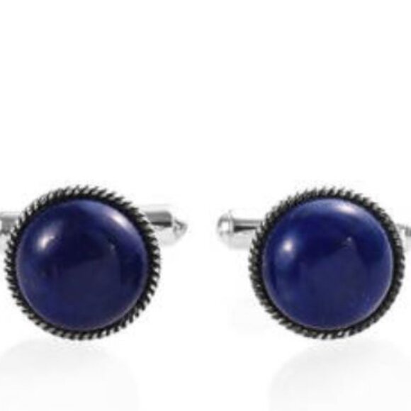 Lapis Lazuli and Sterling Silver Cuff links - Picture 2 of 2